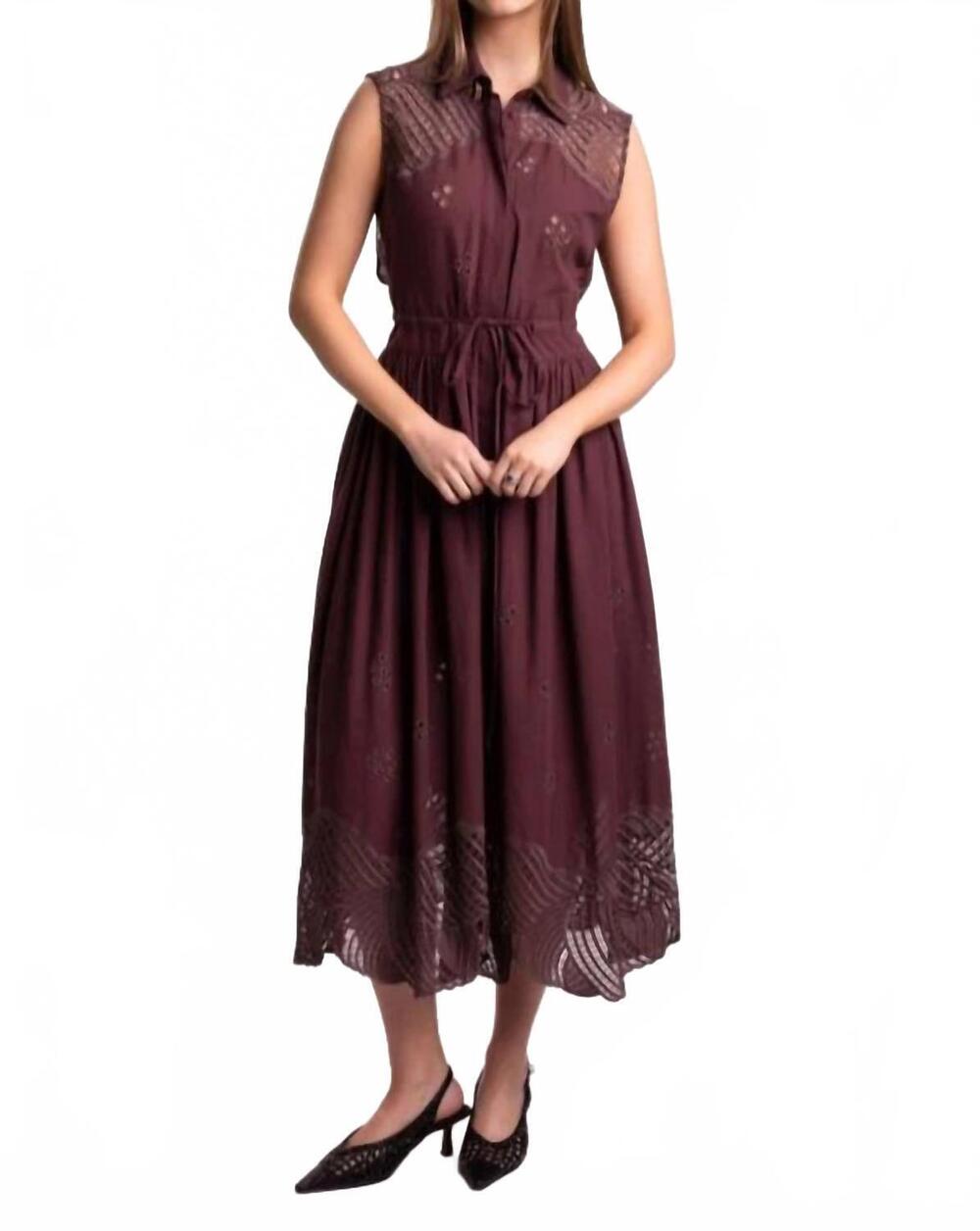 NEW BEATRICE .B eyelet graceful sleeveless midi dress in burgundy
